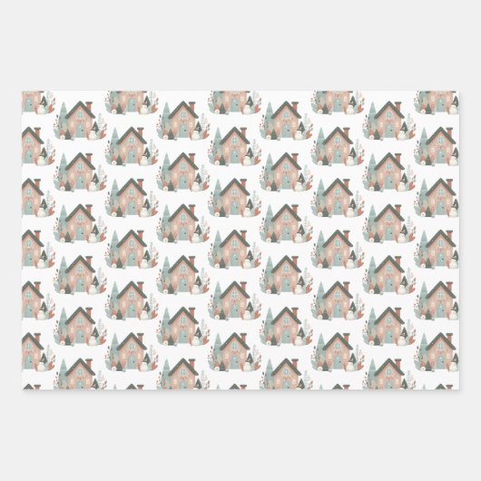 Whimsischer Winter Weihnachtshaus Wasserfarbe Geschenkpapier Set (Vorderseite 2)
