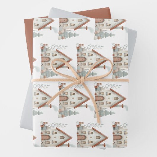 Whimsischer Winter Weihnachtshaus Wasserfarbe Geschenkpapier Set (Beispiel)