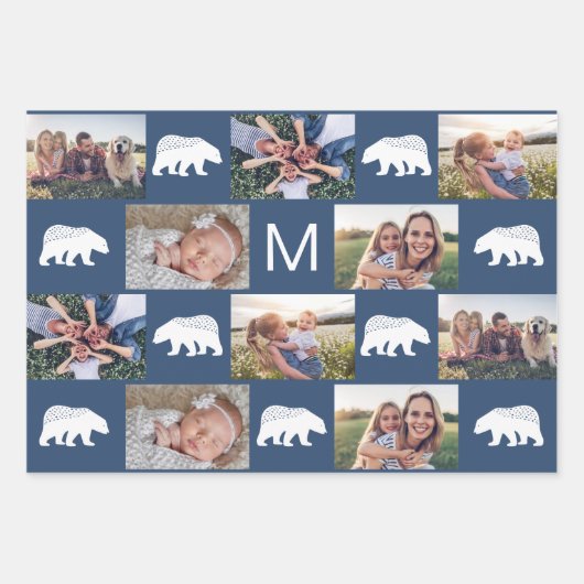 Whimsischer Winterbären Monogramm FotoCollage Geschenkpapier Set (Vorderseite 3)