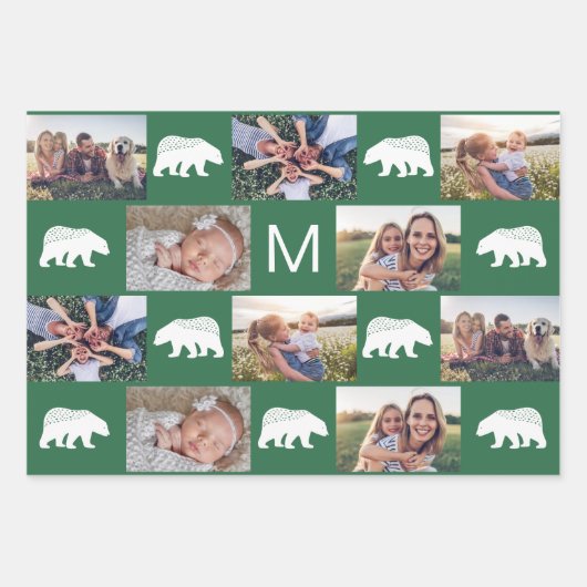 Whimsischer Winterbären Monogramm FotoCollage Geschenkpapier Set (Vorderseite 2)