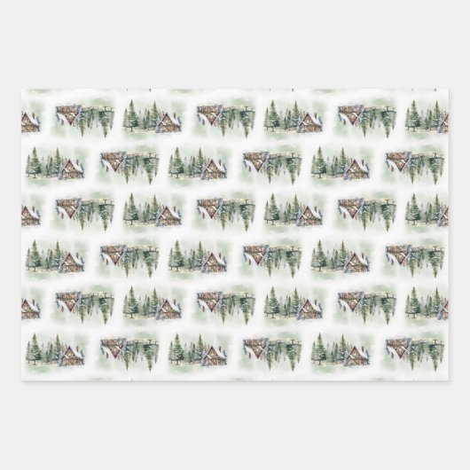 Whimsischer Winterwald und Hütte Geschenkpapier Set (Vorderseite 2)