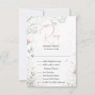 Whimsischer zarter rosafarbener floraler Zweig RSVP Karte