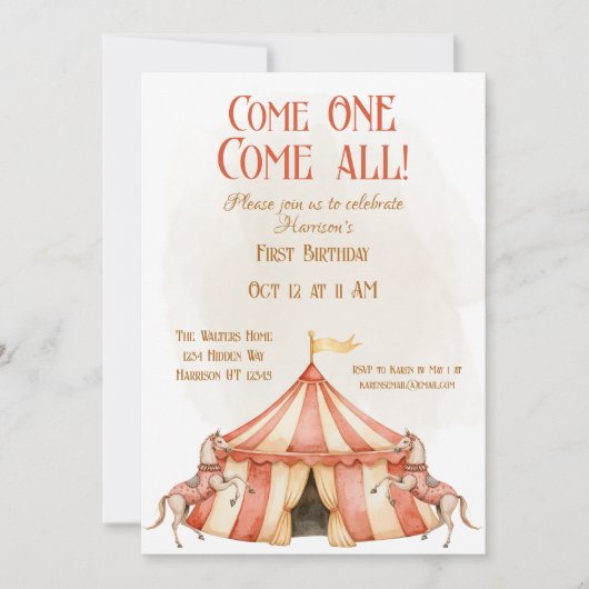 Whimsischer Zirkus Einladung (Vorderseite)