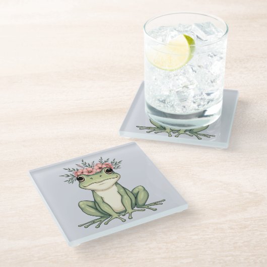Whimsischer Zwergfrosch Glasuntersetzer (Schrägansicht)