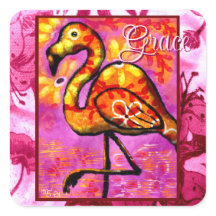 Whimsisches Abstrakt Flamingo Floral Orange Gelb