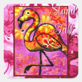 Whimsisches Abstrakt Flamingo Floral Orange Gelb Quadratischer Aufkleber