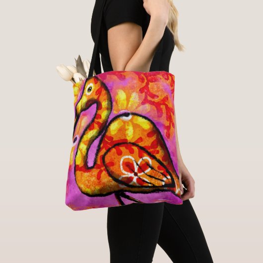 Whimsisches Abstrakt Flamingo Rosa Orange Floral Tasche (Von Nahem)