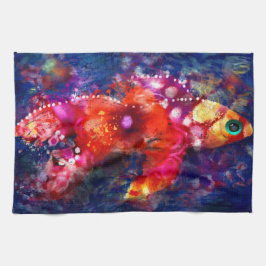 Whimsisches Abstrakt Goldfish Lila Orange Pink Geschirrtuch