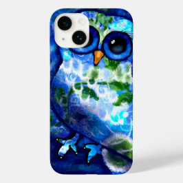 Whimsisches Abstraktes Eule Blaues grünes Blau Case-Mate iPhone 14 Hülle