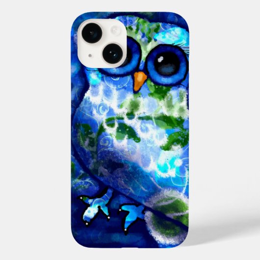 Whimsisches Abstraktes Eule Blaues grünes Blau Case-Mate iPhone Hülle (Rückseite)