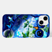 Whimsisches Abstraktes Eule Blaues grünes Blau Case-Mate iPhone Hülle (Rückseite (Horizontal))