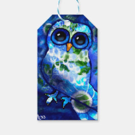 Whimsisches Abstraktes Eule Blaues grünes Blau Geschenkanhänger