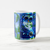 Whimsisches Abstraktes Eule Blaues grünes Blau Kaffeetasse (VorderseiteRechts)