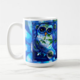 Whimsisches Abstraktes Eule Blaues grünes Blau Kaffeetasse