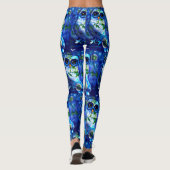 Whimsisches Abstraktes Eule Blaues grünes Blau Leggings (Rückseite)
