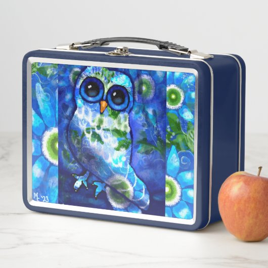 Whimsisches Abstraktes Eule Blaues grünes Blau Metall Brotdose (Beispiel)