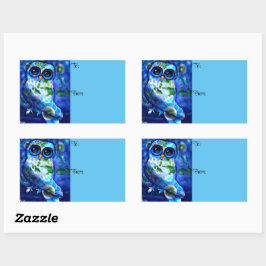 Whimsisches Abstraktes Eule Blaues grünes Blau Rechteckiger Aufkleber