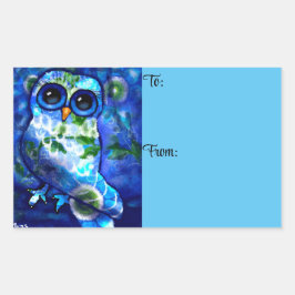 Whimsisches Abstraktes Eule Blaues grünes Blau Rechteckiger Aufkleber