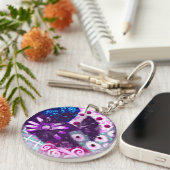 Whimsisches Abstraktes Friedenszeichen Blumenrosa  Schlüsselanhänger (Vorderseite rechts)