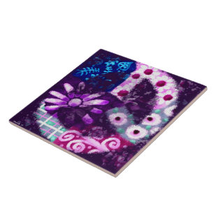 Whimsisches Abstraktes Friedenszeichen Lila Plakat Fliese