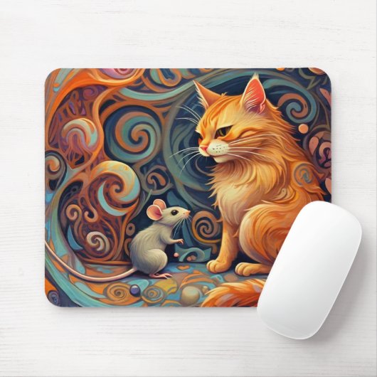 Whimsisches Abstraktes Katzen- und Mauspad (Mit Mouse)