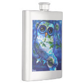 Whimsisches Abstraktes Owl Blue Floral Aquamarin B Flachmann (Rechts)