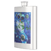 Whimsisches Abstraktes Owl Blue Floral Aquamarin B Flachmann (Links)