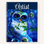 Whimsisches Abstraktes Owl Blue Floral Sketchbook Notizblock (Vorderseite)