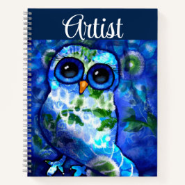 Whimsisches Abstraktes Owl Blue Floral Sketchbook Notizblock