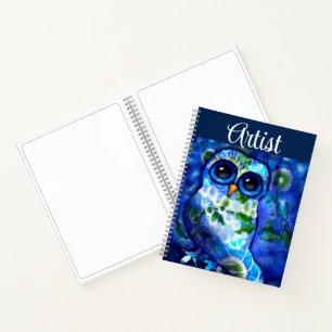 Whimsisches Abstraktes Owl Blue Floral Sketchbook Notizblock