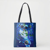 Whimsisches Abstraktes Owl Blue Green Floral Blume Tasche (Vorderseite)
