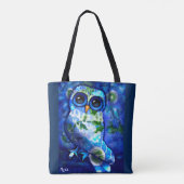 Whimsisches Abstraktes Owl Blue Green Floral Blume Tasche (Rückseite)