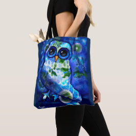 Whimsisches Abstraktes Owl Blue Green Floral Blume Tasche