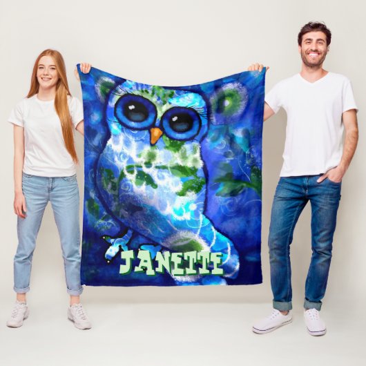 Whimsisches Abstraktes Owl Blue Green Personalisie Fleecedecke (Beispiel)