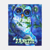 Whimsisches Abstraktes Owl Blue Green Personalisie Fleecedecke (Vorderseite)