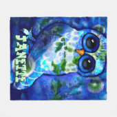 Whimsisches Abstraktes Owl Blue Green Personalisie Fleecedecke (Vorderseite (Horizontal))