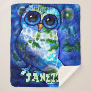 Whimsisches Abstraktes Owl Blue Green Personalisie Sherpadecke