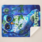 Whimsisches Abstraktes Owl Blue Green Personalisie Sherpadecke (Vorderseite (Horizontal))