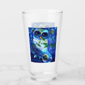 Whimsisches Abstraktes Owl Blumengrün Glas (Rückseite)