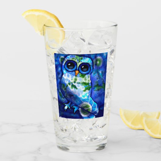 Whimsisches Abstraktes Owl Blumengrün Glas (Vorderseite Ice)