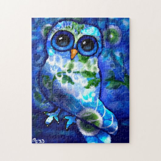 Whimsisches Abstraktes Owl Blumengrün Puzzle (Vertikal)