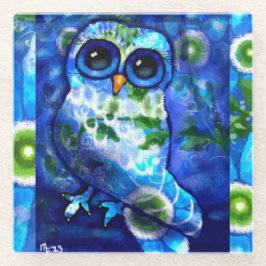Whimsisches Abstraktes Owl Blüten Blume Blau Grün Glasuntersetzer