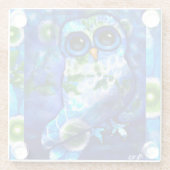 Whimsisches Abstraktes Owl Blüten Blume Blau Grün Glasuntersetzer (Rückseite)
