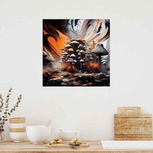 Whimsisches Abstraktes Pilzkunst Poster (Küche)