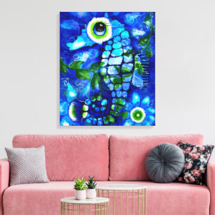 Whimsisches Abstraktes Seepferd Blau Aquamarin grü Leinwanddruck