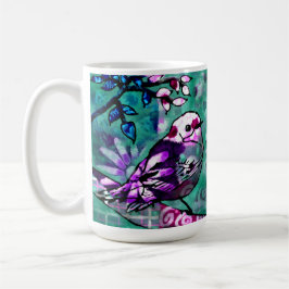 Whimsisches Abstraktes Vogelfloral Aquamarin Lila Kaffeetasse