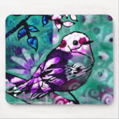 Whimsisches Abstraktes Vogelfloral Aquamarin Lila Mousepad (Vorne)
