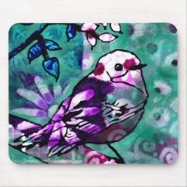Whimsisches Abstraktes Vogelfloral Aquamarin Lila Mousepad