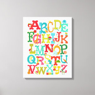 Whimsisches Alphabet für Kinder Gestricke Leinwand