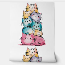 Whimsisches Aquarell Cats Mauer - Moderne Kunst